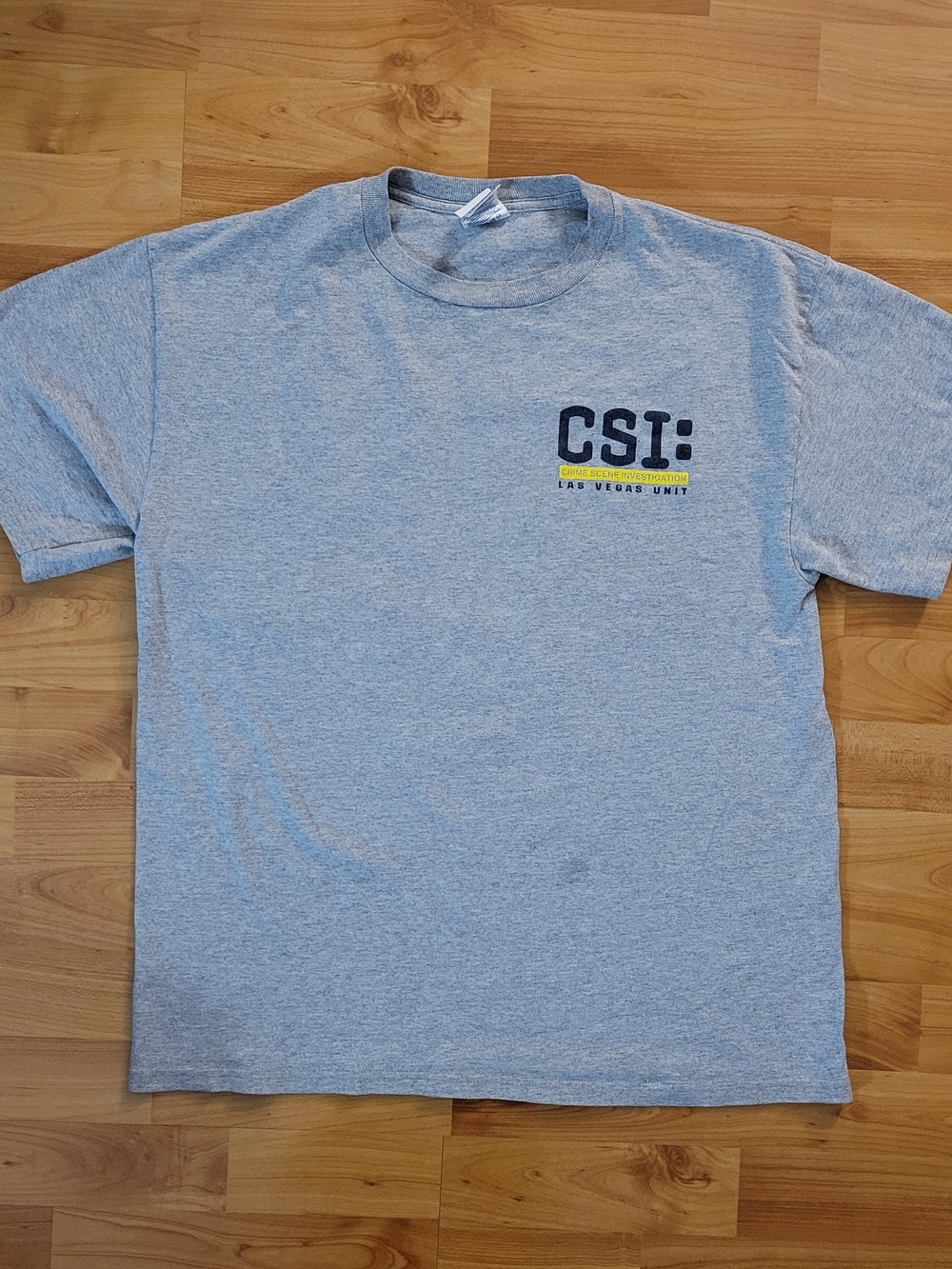 Y2K CSI Las Vegas Promo Gray Delta T-Shirt Front And Back Logo. Large
